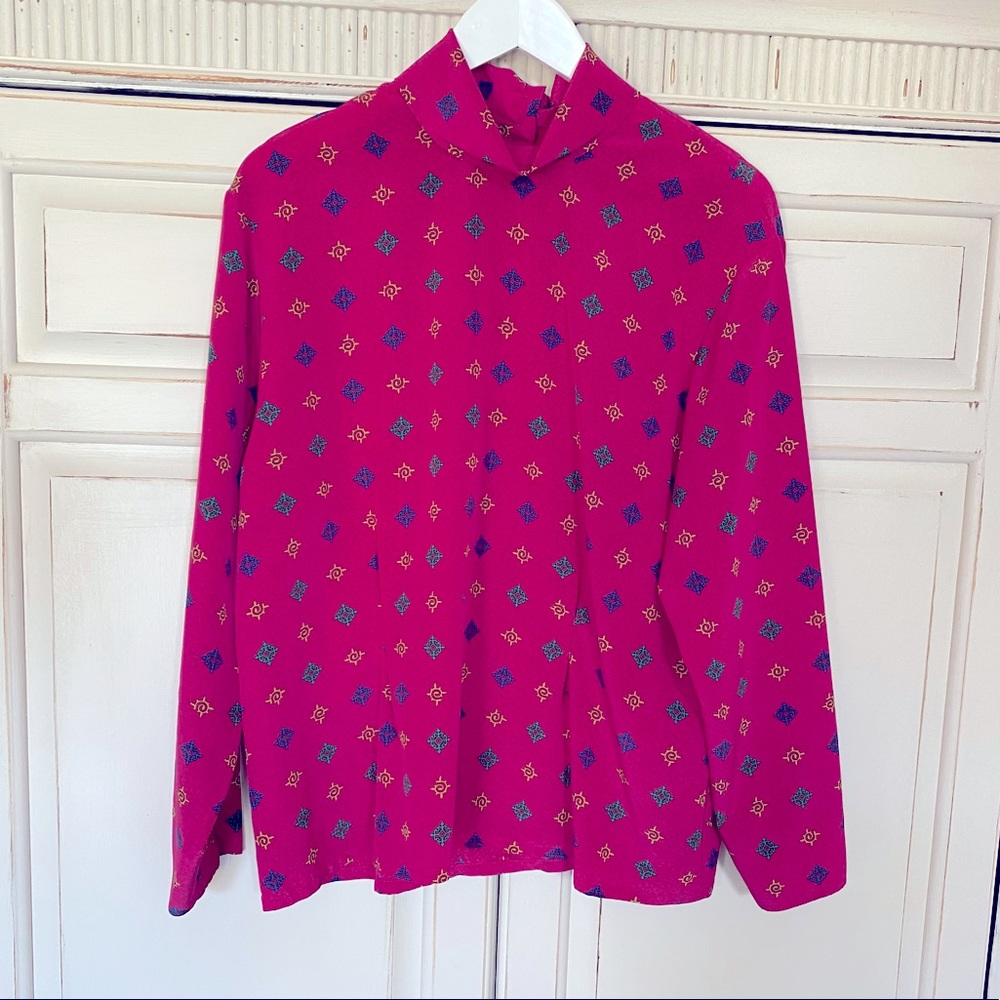 Miss Sophisticates Pendleton Made USA Blouse Vintage Long Sleeve Pink Blouse Top